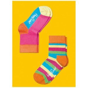 Happy Socks Kids New Striped & Color Block Cotton Socks 2 Pair NWT
